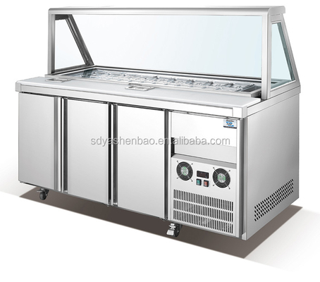 Anticorrosive SS304 Two Door Prep Fridge , 220V Stainless Steel Pizza Prep Table