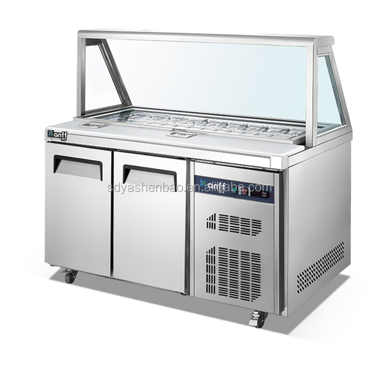 Anticorrosive SS304 Two Door Prep Fridge , 220V Stainless Steel Pizza Prep Table