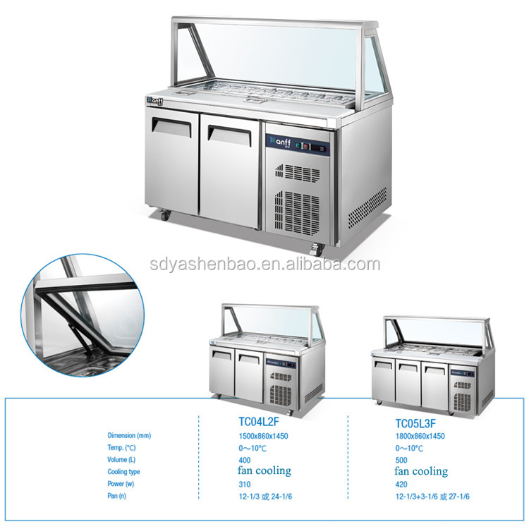 Anticorrosive SS304 Two Door Prep Fridge , 220V Stainless Steel Pizza Prep Table